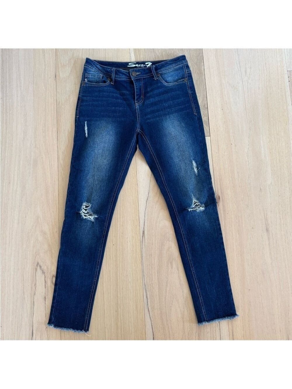Seven7 Skinny Fit Distressed Denim Jeans Medium Wash Size 7